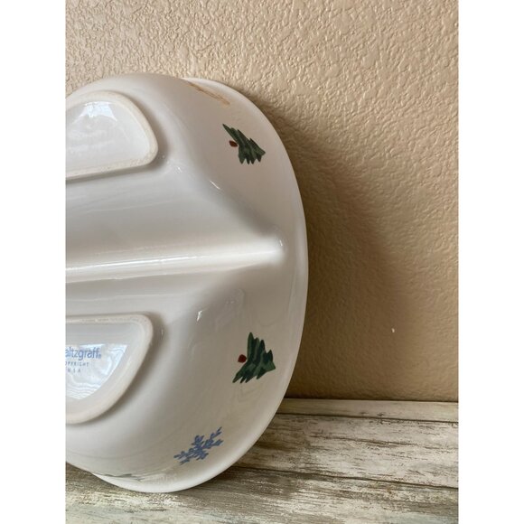 Vintage 2002 Pfaltzgraff Snow Bear 10" Divided Serving Dish Pre-owned No Box - Picture 5 of 10